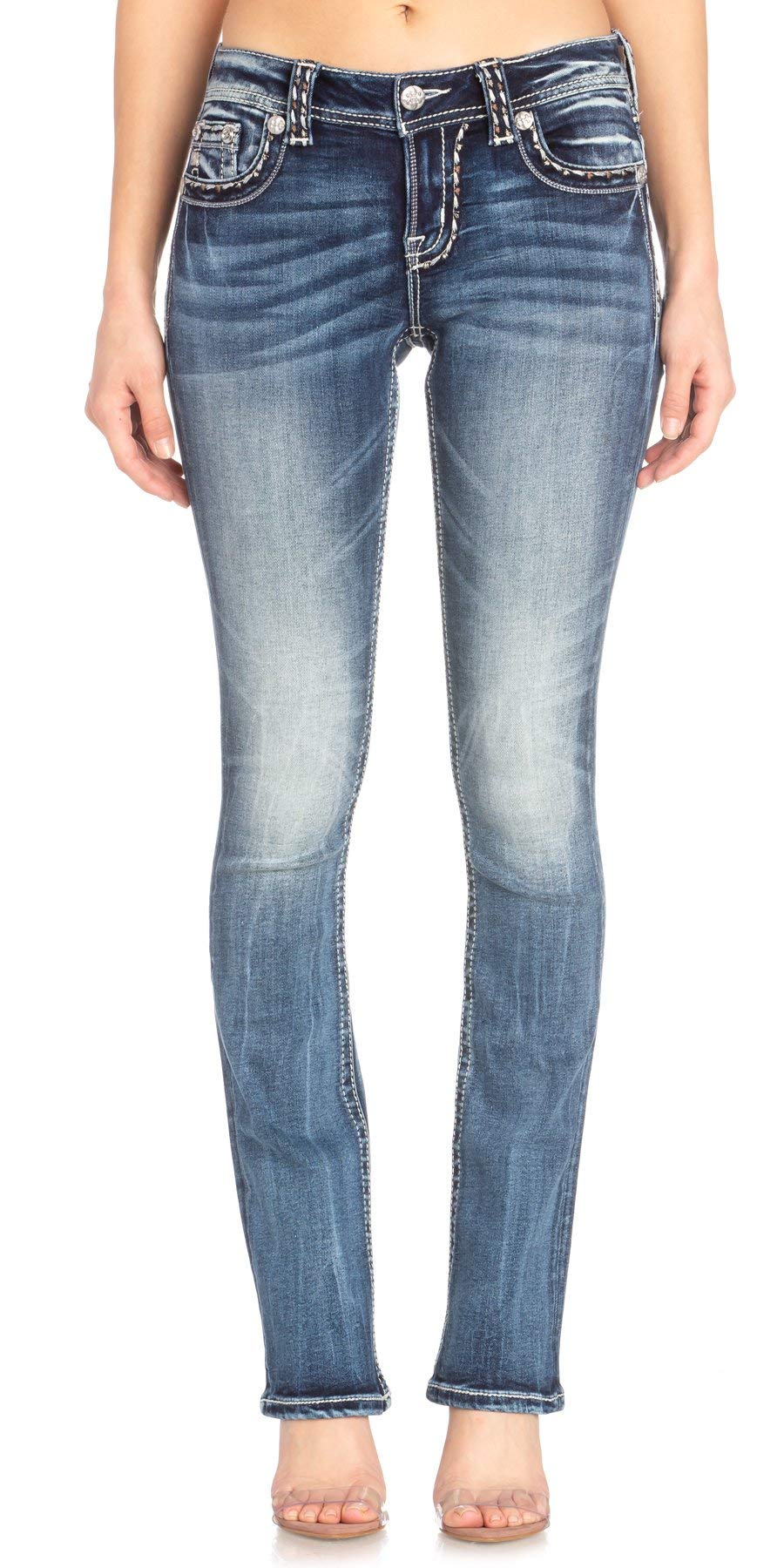 Miss Me Women's Embroidered Bootcut Jeans - Stretch Denim Pants with Floral Design for Casual & Night Out | Perfect for Date Nights, Parties & Everyday Wear