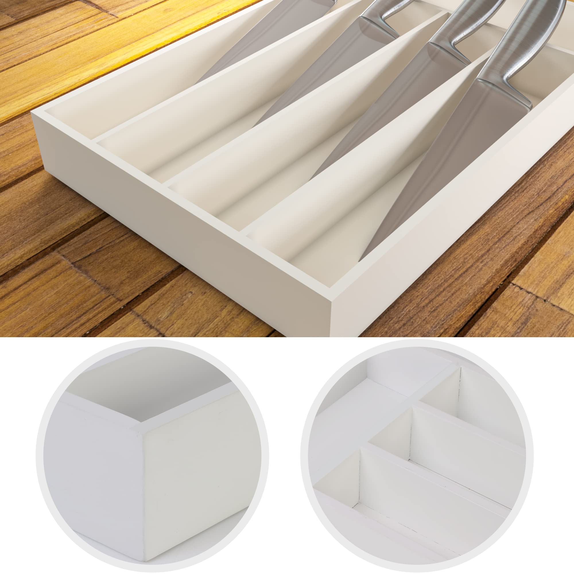 Utopia Kitchen Silverware Organizer - 5 Compartment Bamboo Drawer Organizer for Cutlery, Utensils & Flatware (White) - Perfect for Kitchen Drawer Storage & Organization - Pack of 1