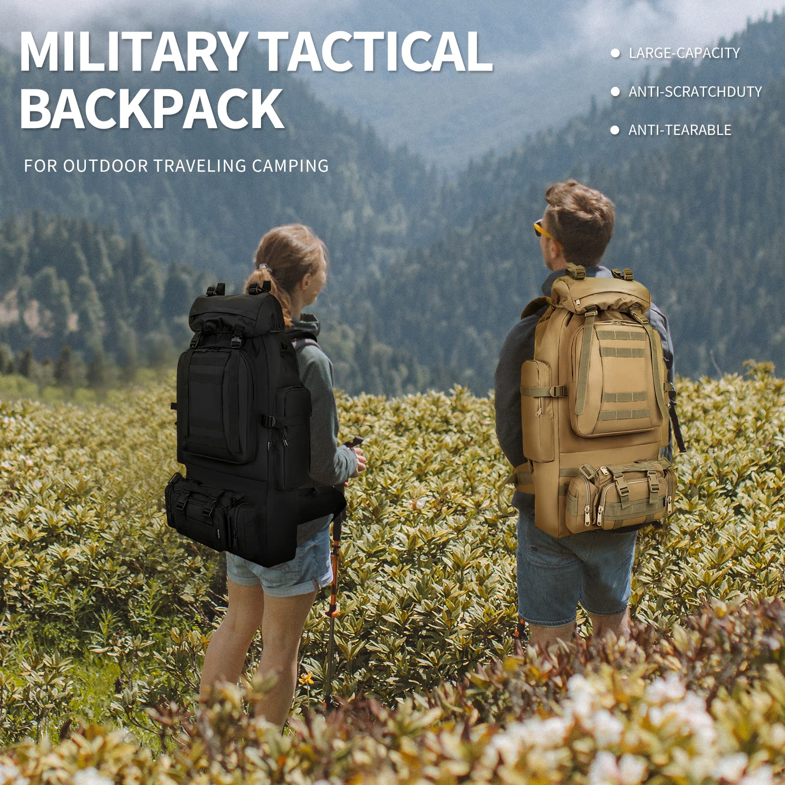 Tactical Backpack Military Grade - Large Capacity Molle Rucksack with Detachable Pouches for Camping, Hiking & Outdoor Adventures (Men & Women) - Perfect for Travel, Survival Gear & Everyday Use