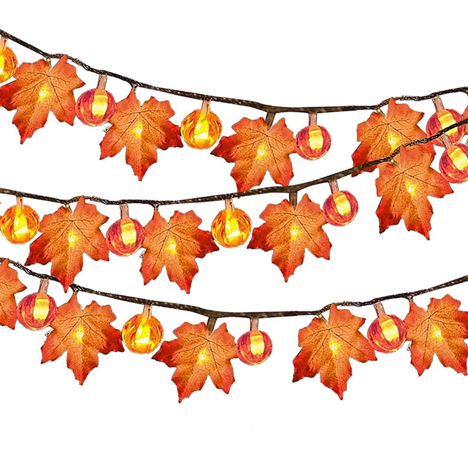 Maple Leaf Pumpkin LED String Lights - Halloween & Thanksgiving Decorations for Garden, Party, and Room Decor | Waterproof & Energy-Saving Fall Lighting