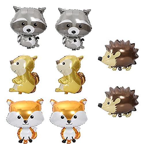 8 Pack Cute Animal Balloons - Hedgehog & Fox Helium Balloons for Birthday Party Decorations, Baby Shower Supplies, Gender Reveal, Kids Room Decor & Photo Backdrop
