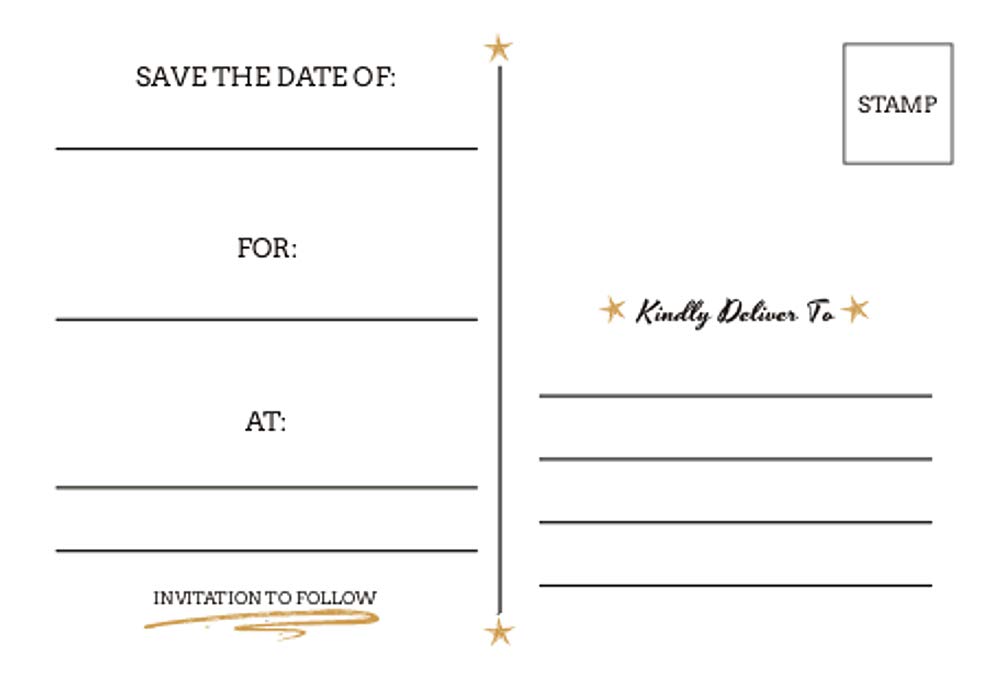 Sophie's Favors Gold Stars Save The Date Postcards - 6x4 Inch (50 Count) Elegant Wedding Invitation Cards for Engagement, Anniversary & Special Events