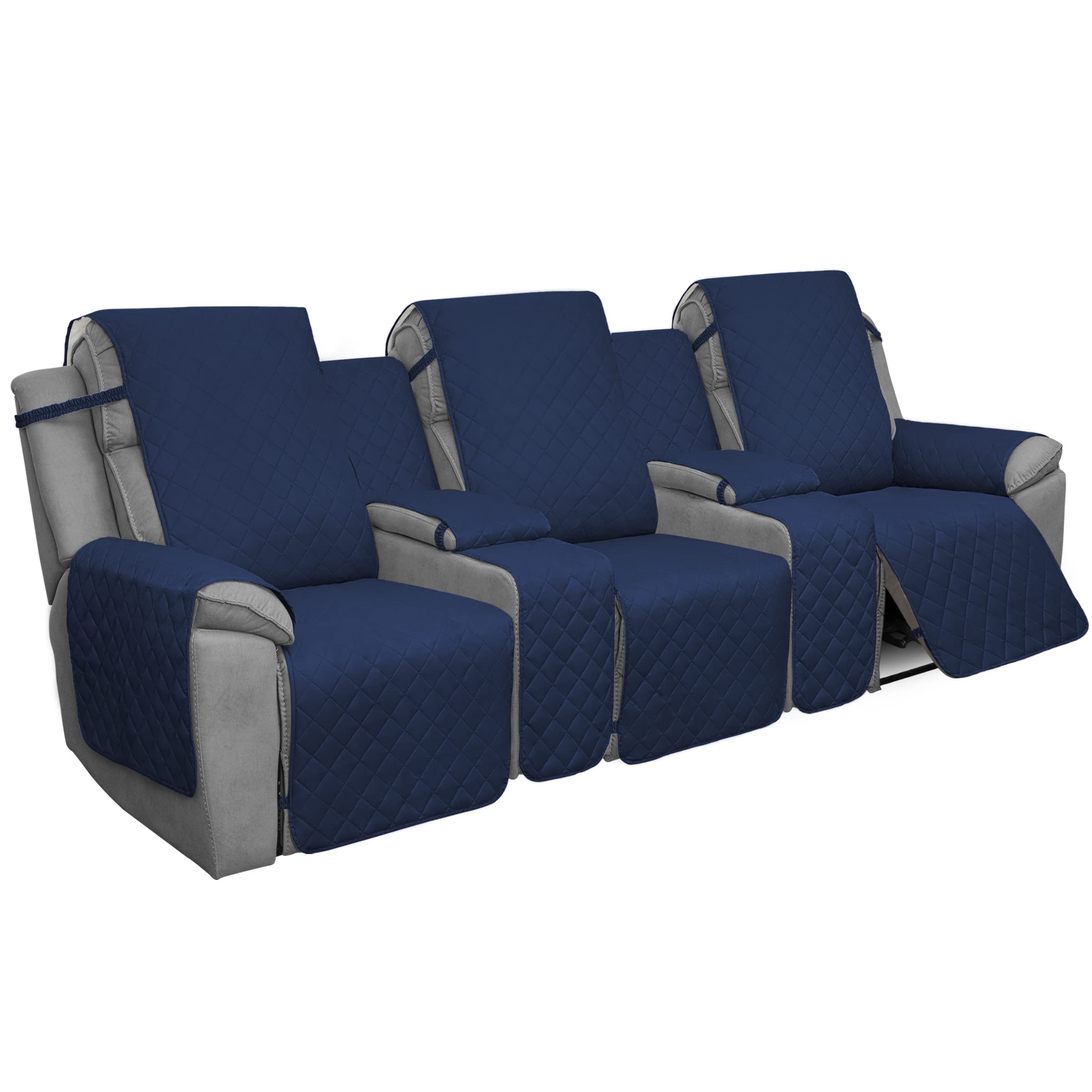 Reversible 3-Seater Recliner Sofa Cover with Console - Split Design for Individual Seats, Elastic Straps for Secure Fit - Navy/Ivory - Perfect for Living Room, Kids, Dogs & Pets - Protect Furniture from Stains & Wear