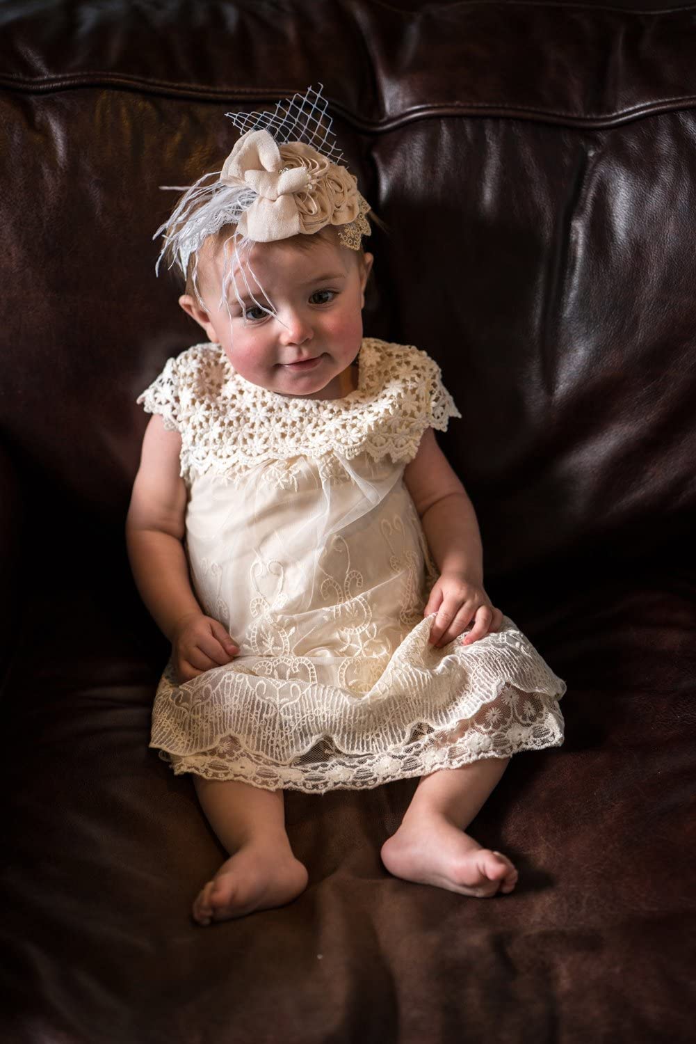 Cutiego Vintage Crochet Lace Flower Girl Dress for Toddlers - Perfect for Weddings, Baptisms & Special Occasions