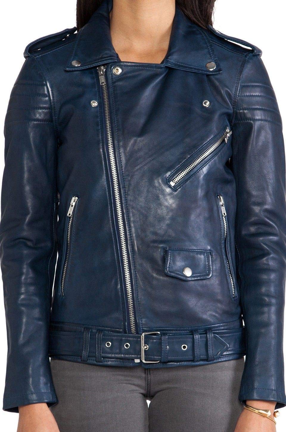 Women's Royal Blue Quilted Leather Bomber Jacket - Stylish Motorcycle Biker Outerwear for Casual Wear & Riding | Fashionable & Durable