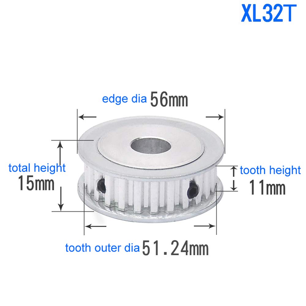 32 Teeth XL Aluminum Timing Belt Pulley - 12.7mm Bore, 11mm Tooth Width, 1/5