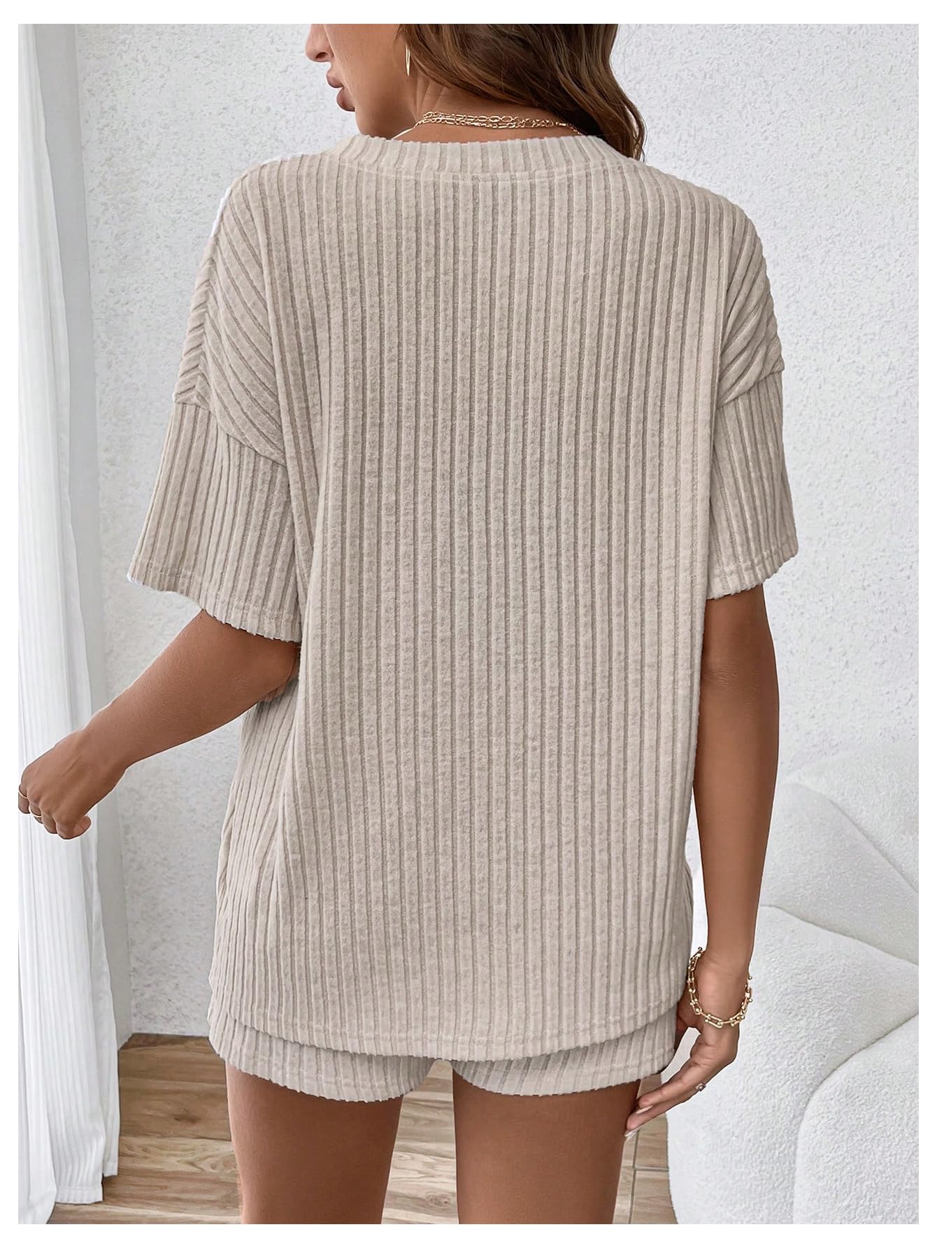 MakeMeChic Women's Maternity Pajama Set - 2 Piece Rib Knit Lounge Outfit with Short Sleeve Top & Shorts - Soft Pregnancy Sleepwear for Comfortable Nights & Relaxing at Home