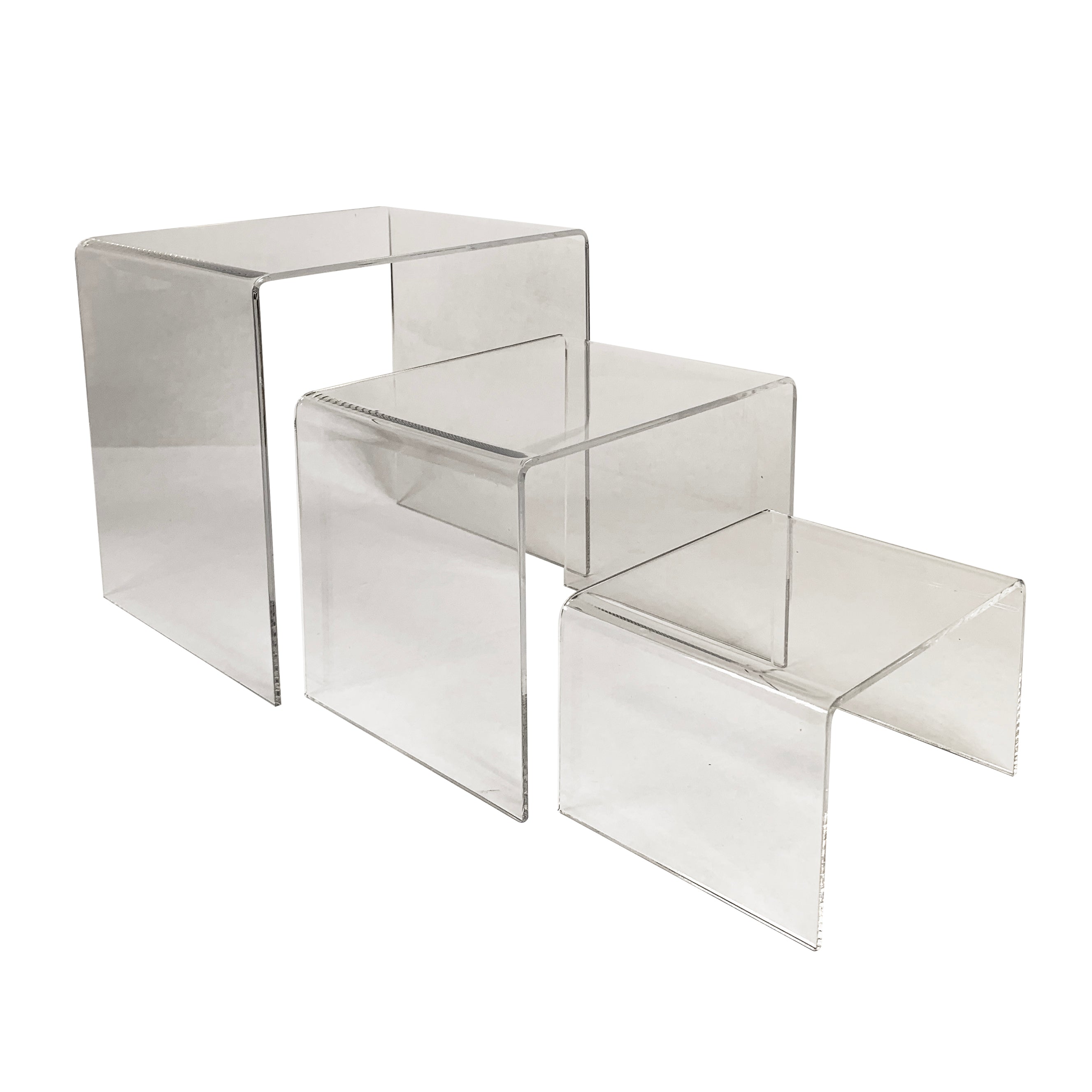 Clear Acrylic Display Riser Set - 3 Piece Shelf for Jewelry, Cosmetics & Retail Merchandise - Perfect for Store Displays, Countertops & Home Decor