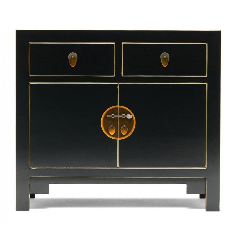 Golden Dragon Oriental Painted Solid Wood Black Small Sideboard 90x40x80cm - Elegant Asian-Inspired Console Table for Living Room, Entryway, or Dining Room Decor