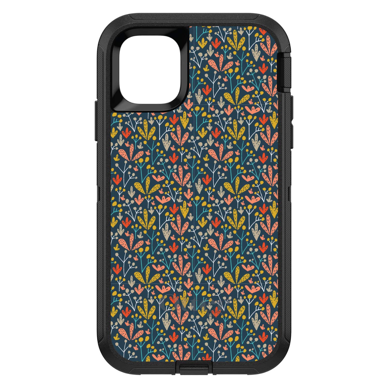 DistinctInk iPhone 11 Pro MAX Case (6.5 Inch) - Premium Floral Design Protective Cover Navy Yellow Teal - Durable Replacement for OtterBox Defender - Perfect for Everyday Use & Outdoor Activities