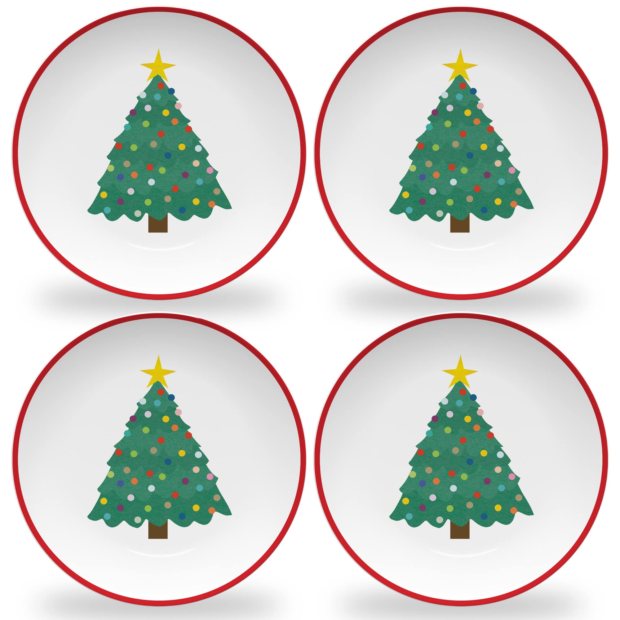 Tiny Expressions – 4-Piece Kids Holiday Plates Set with Colorful Christmas Tree Design | Durable Melamine Dinnerware for Children | Perfect for Christmas Parties, Family Gatherings & Festive Meals