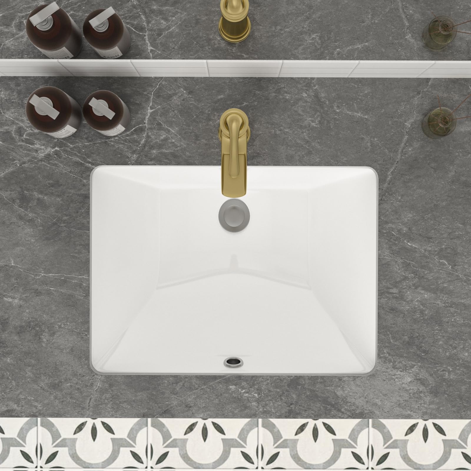 Mocoloo 20x15 Inch Undermount Bathroom Sink - White Porcelain Rectangular Ceramic Vanity Sink with Overflow Drain, 7.5