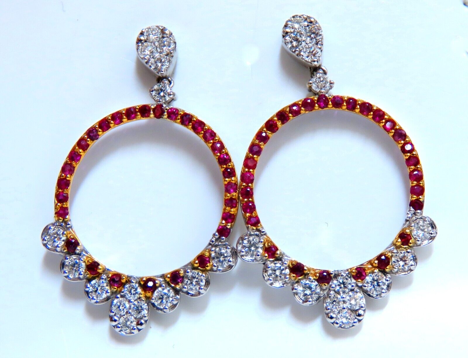 14K Gold Natural Ruby Dangle Earrings for Women – Elegant Circle Hoop Earrings for Parties, Weddings & Special Occasions