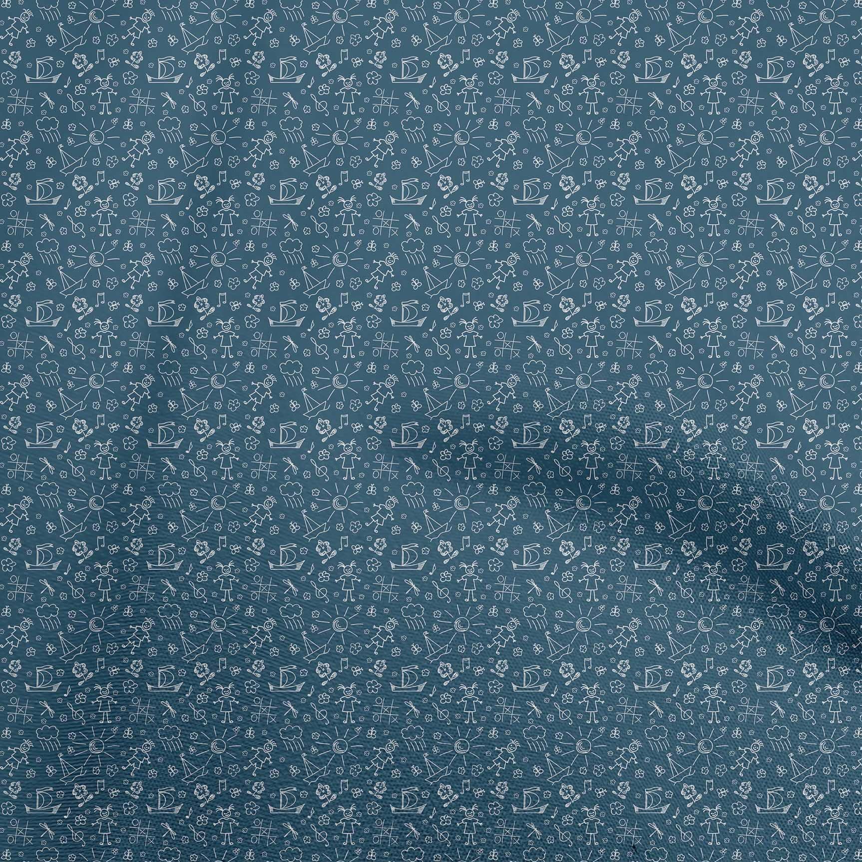 Premium Cotton Poplin Twill Fabric - Teal Blue Doodle Print for Kids Quilting & Sewing Projects | 56 Inch Wide by The Yard | Perfect for DIY Crafts, Home Decor, and Children's Clothing