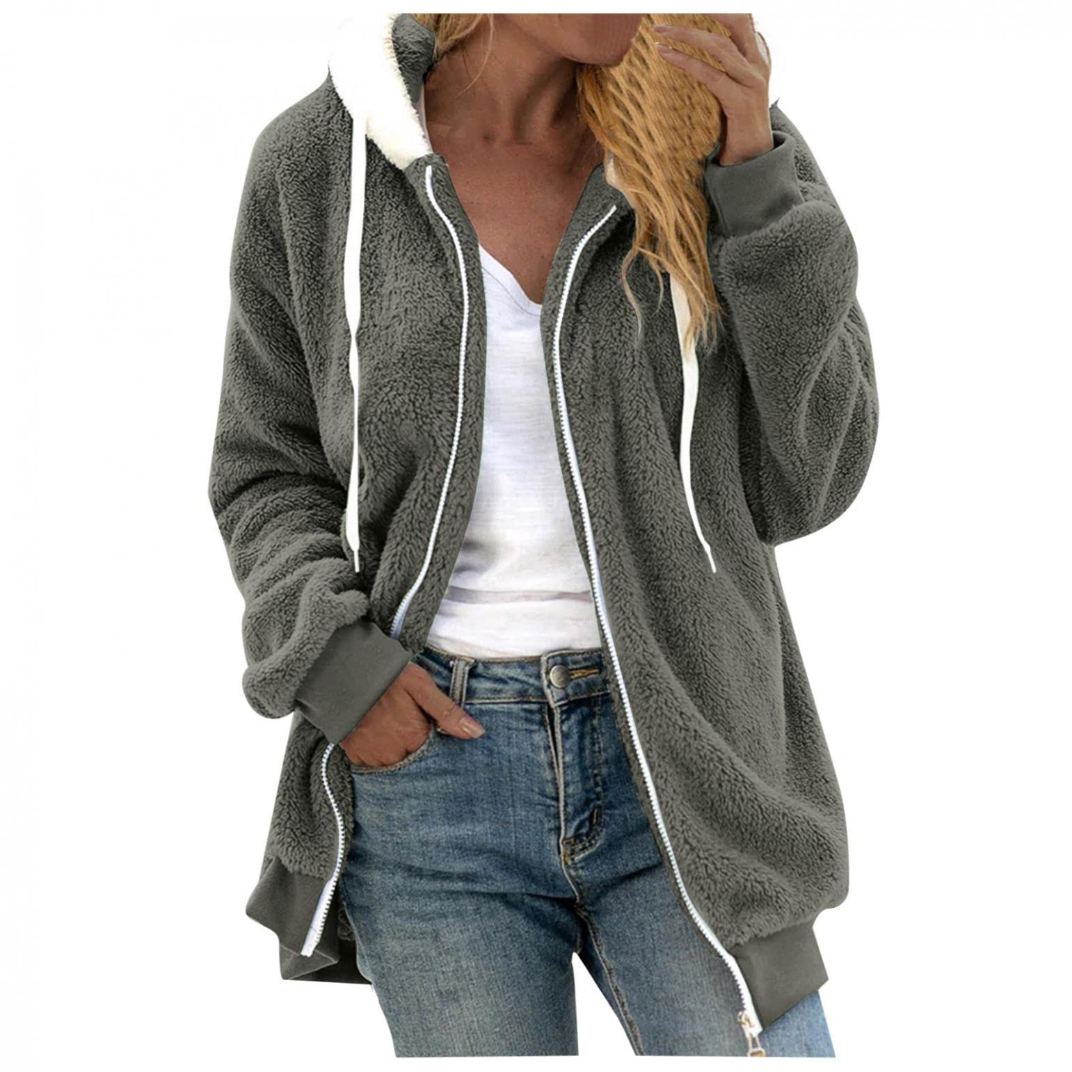 Women's Fleece Hooded Sweatshirt - Soft Plush Zipper Hoodie with Color Block Design | Cozy Pullover Sweater for Casual Wear, Winter Outfits & Lounge