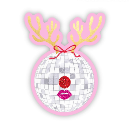 Disco Ball Reindeer Sticker - Christmas Party Decor, Holiday Decals for Windows, Laptops, Water Bottles - Fun Festive Gift Idea for Kids & Adults