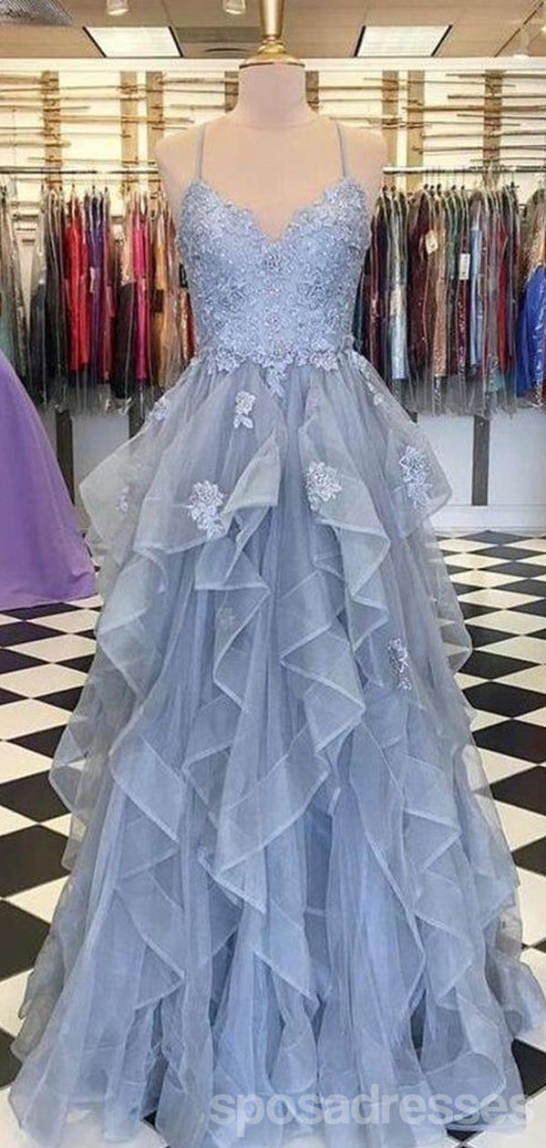 Elegant Blue A-Line Spaghetti Strap Long Prom Dress for Evening Parties & Formal Events | Perfect for Homecoming, Prom Night & Special Occasions