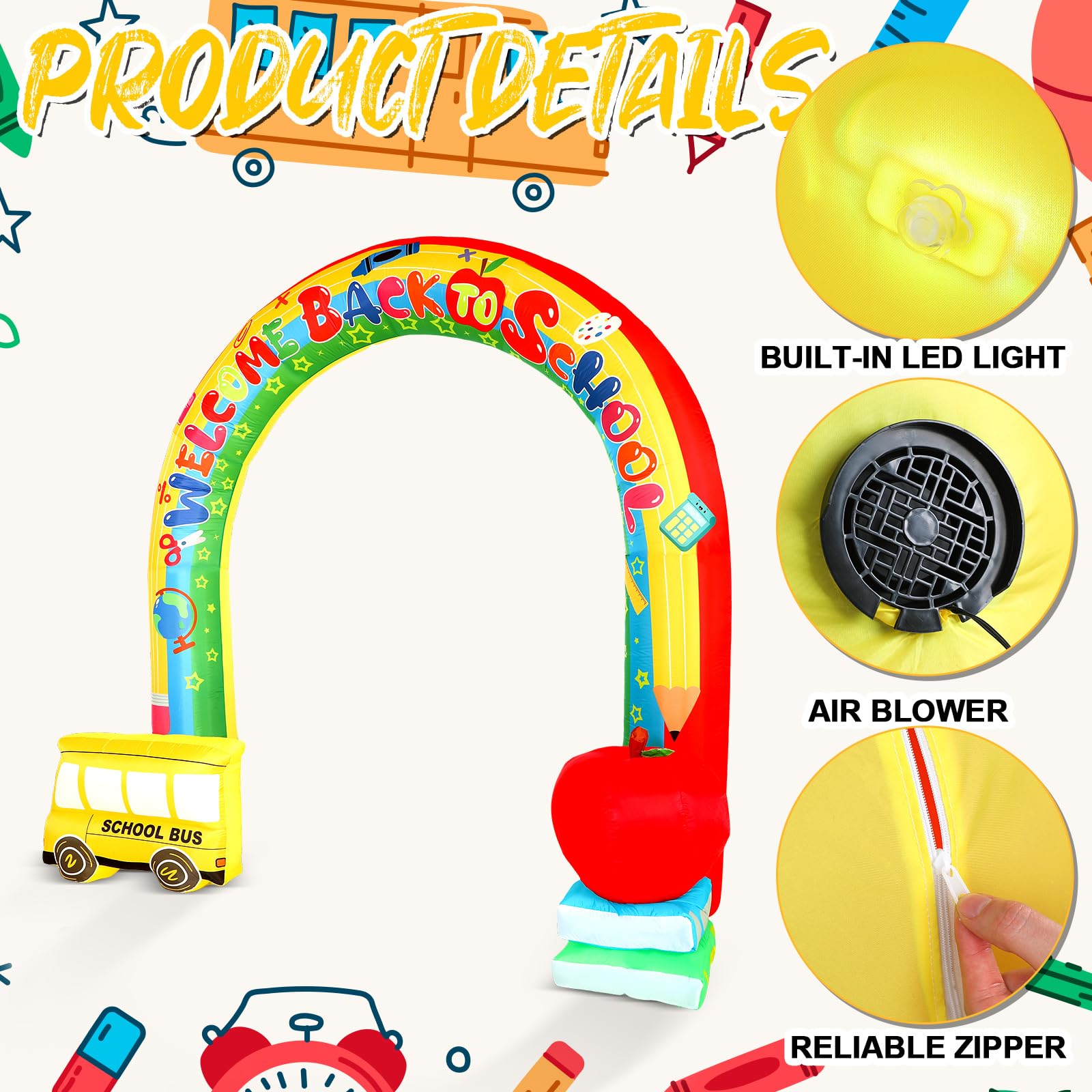 Shappy 9ft Inflatable Welcome Back to School Arch with Built-in LED Lights - Rainbow & School Bus Design for Outdoor Yard Decorations | Perfect for First Day of School Parties, Classroom Celebrations & Backyard Decor