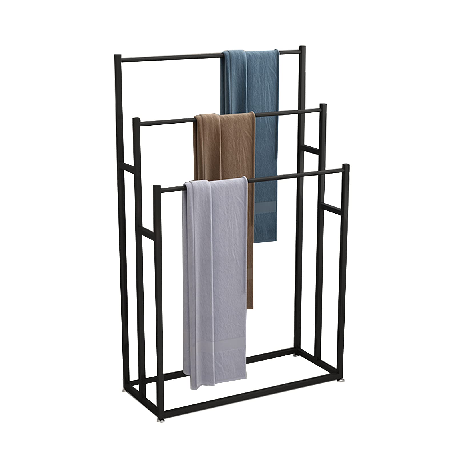 Black Metal Freestanding 3-Tier Towel Rack - Bathroom & Pool Towel Organizer with Drying Bar - Space-Saving Towel Holder for Home, Gym, Spa and Outdoor Use
