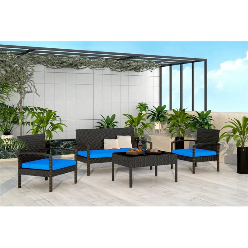 Rattan 4-Piece Outdoor Seating Set with Cushions - Patio Garden Furniture for Backyard, Poolside & Porch Relaxation