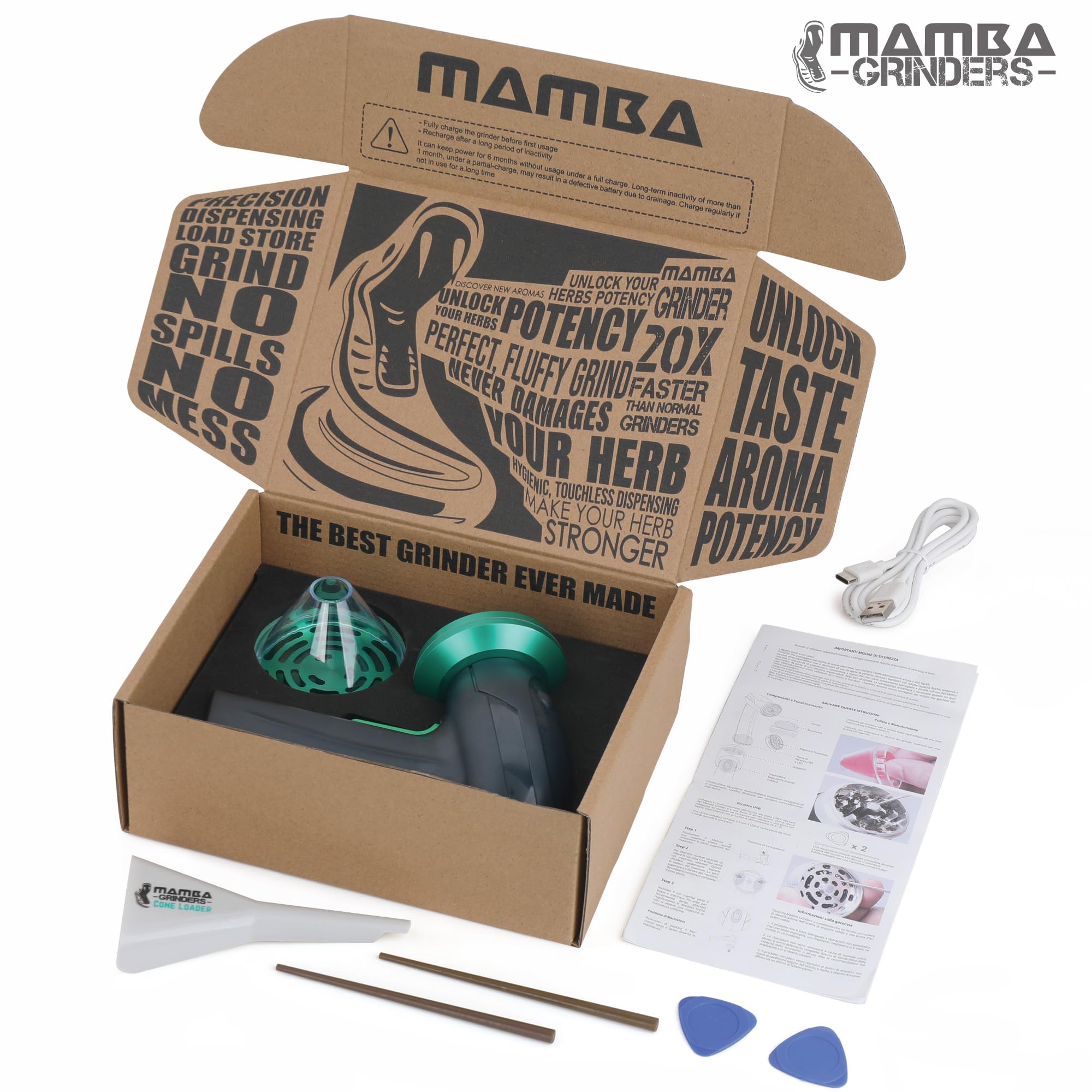 Premium Mamba Monster 3.5g Green USB Rechargeable Electric Herb Grinder - Large Capacity Portable Metal Spice Mill for Kitchen, Cooking & Baking - Perfect for Grinding Herbs, Spices, Coffee Beans & More
