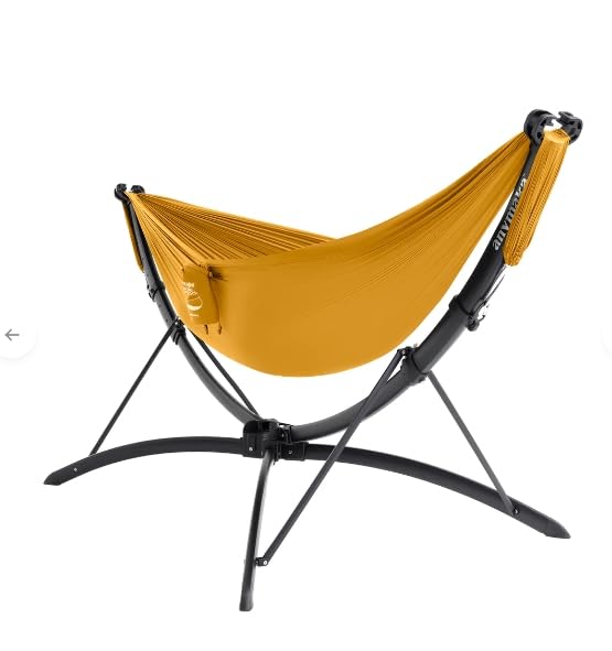 Ultralight Portable Hammock Set with Stand - 3 Second Easy Setup, 550 LBS Capacity - Weather Resistant Double Hammock for Camping, Backyard & Beach - Sunset Yellow Color for Outdoor Relaxation