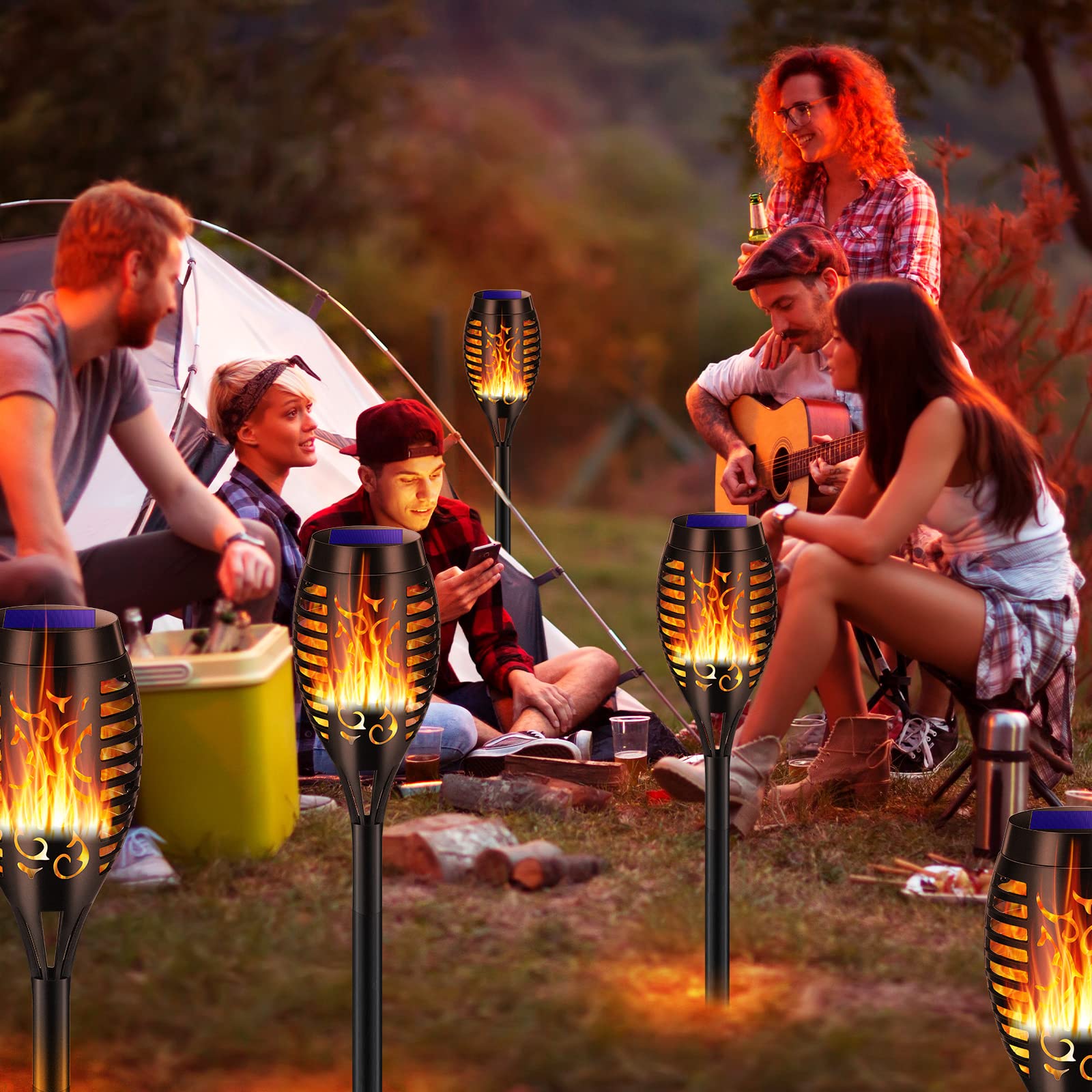 ZEYXINH 6 Pack Solar Torch Lights with Auto On/Off & Flickering Flame - Waterproof Outdoor Solar Pathway Lights for Garden, Yard, Patio - Landscape Decoration & Tiki Torch Lighting for Parties, Camping, Walkways