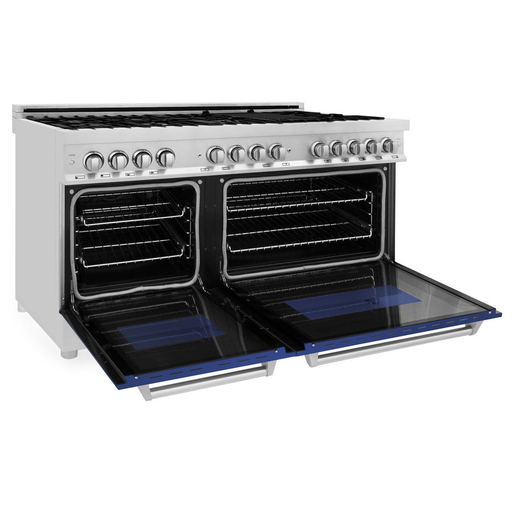ZLINE 60-Inch 7.4 cu.ft Dual Fuel Range with 9-Burner Gas Cooktop & 2 Electric Convection Ovens - Stainless Steel with Blue Matte Doors (RA BM 60) | Professional Kitchen Appliance for Home Chefs & Cooking Enthusiasts
