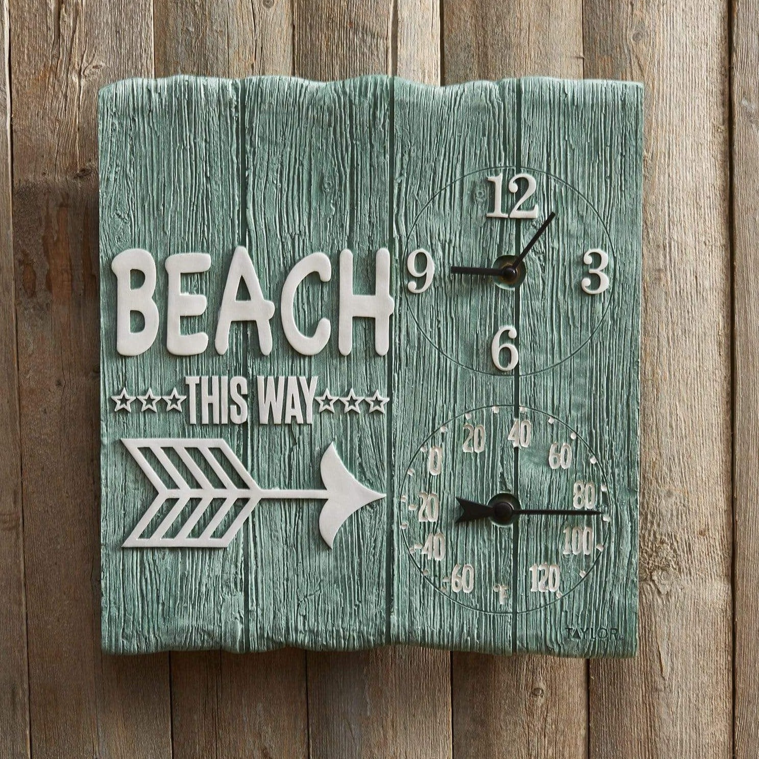 14x14 Beach This Way Wall Clock with Thermometer - Coastal Decor for Home, Office, or Beach House - Perfect for Living Room, Bedroom, or Outdoor Spaces