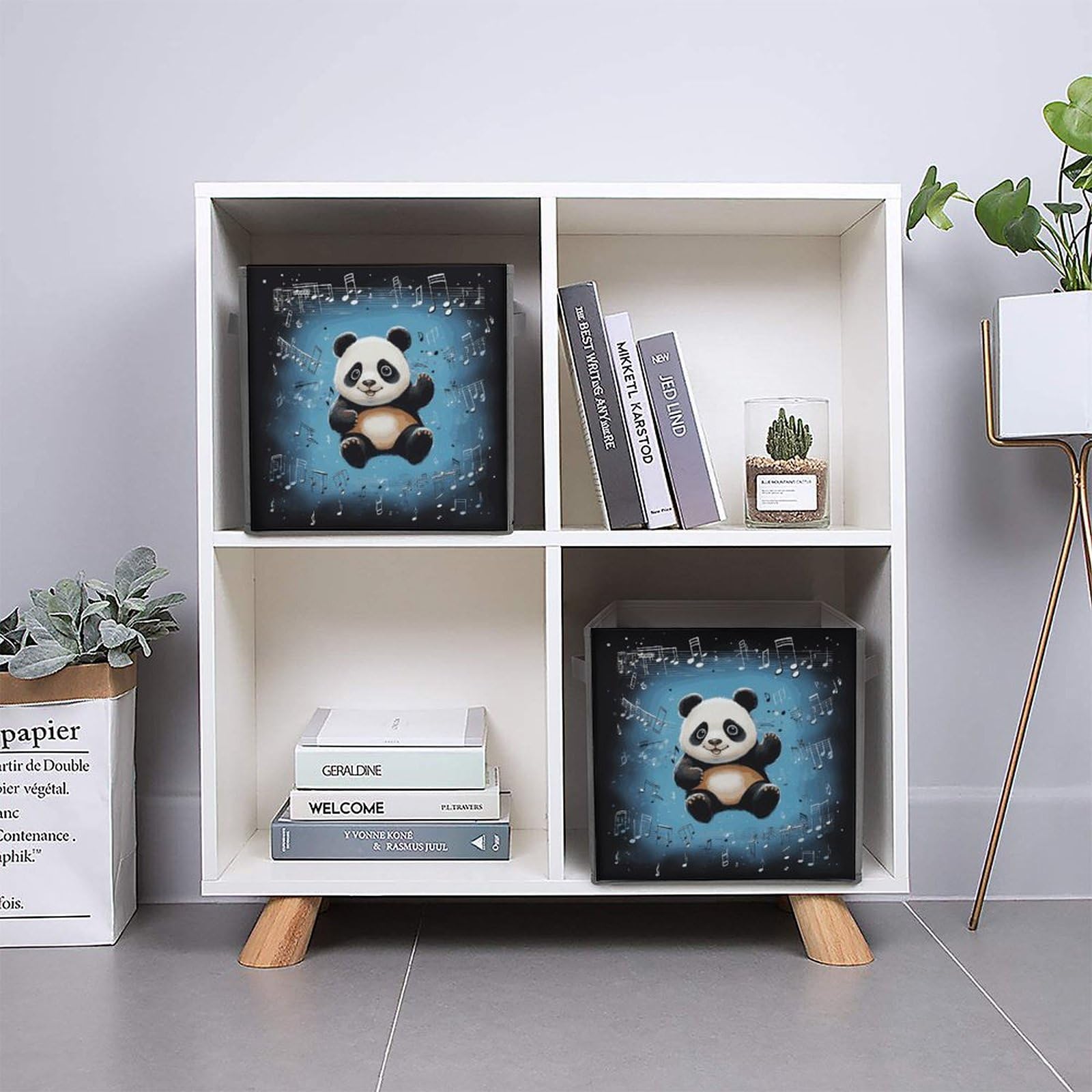 2-Pack Panda & Music Notes Printed Storage Baskets - Foldable Fabric Storage Bins for Home Organization, Closet, Nursery & Office Supplies