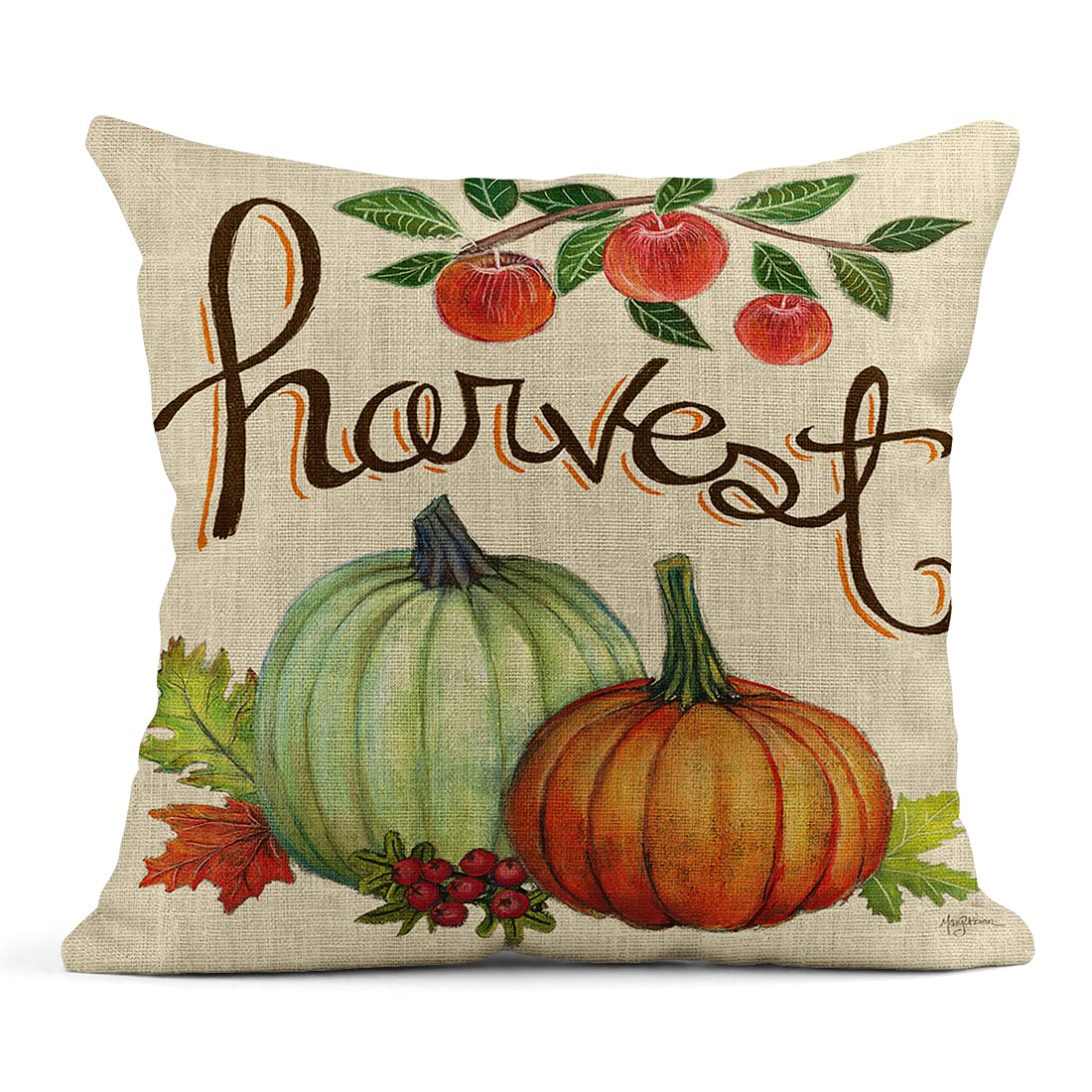 4 Pack Linen Throw Pillow Covers 20x20 Inch - Farmhouse Autumn Harvest Decor Square Cushion Covers for Sofa, Bed, Couch - Perfect for Fall Home Decor & Cozy Living Room Accents