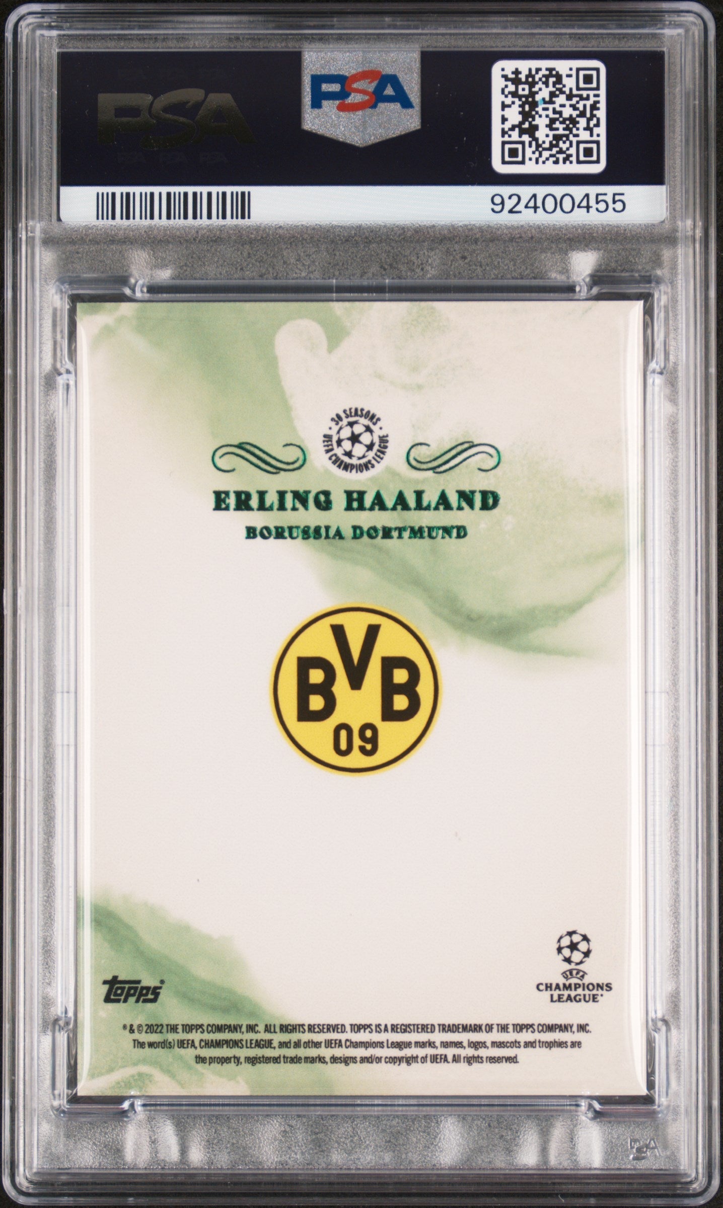 2021-2022 Topps Pearl UEFA Champions League Green Erling Haaland #/99 PSA 10 Gem Mint - Rare Soccer Trading Card for Collectors & Investors - Perfect for Display, Gifts, and Sports Memorabilia Collections