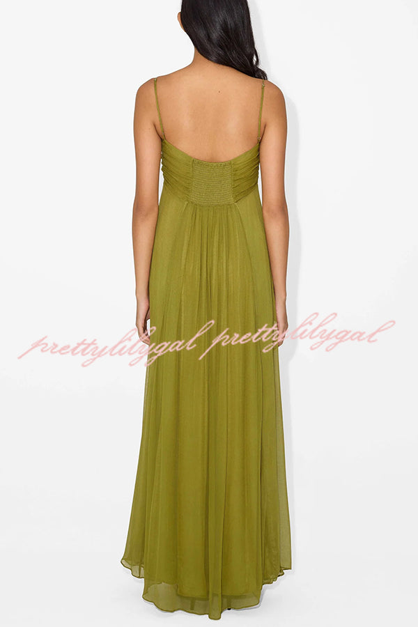Soft & Elegant Hollow Design Back Smocked A-Line Slip Maxi Dress for Women | Summer Beach Wedding Party Evening Gown