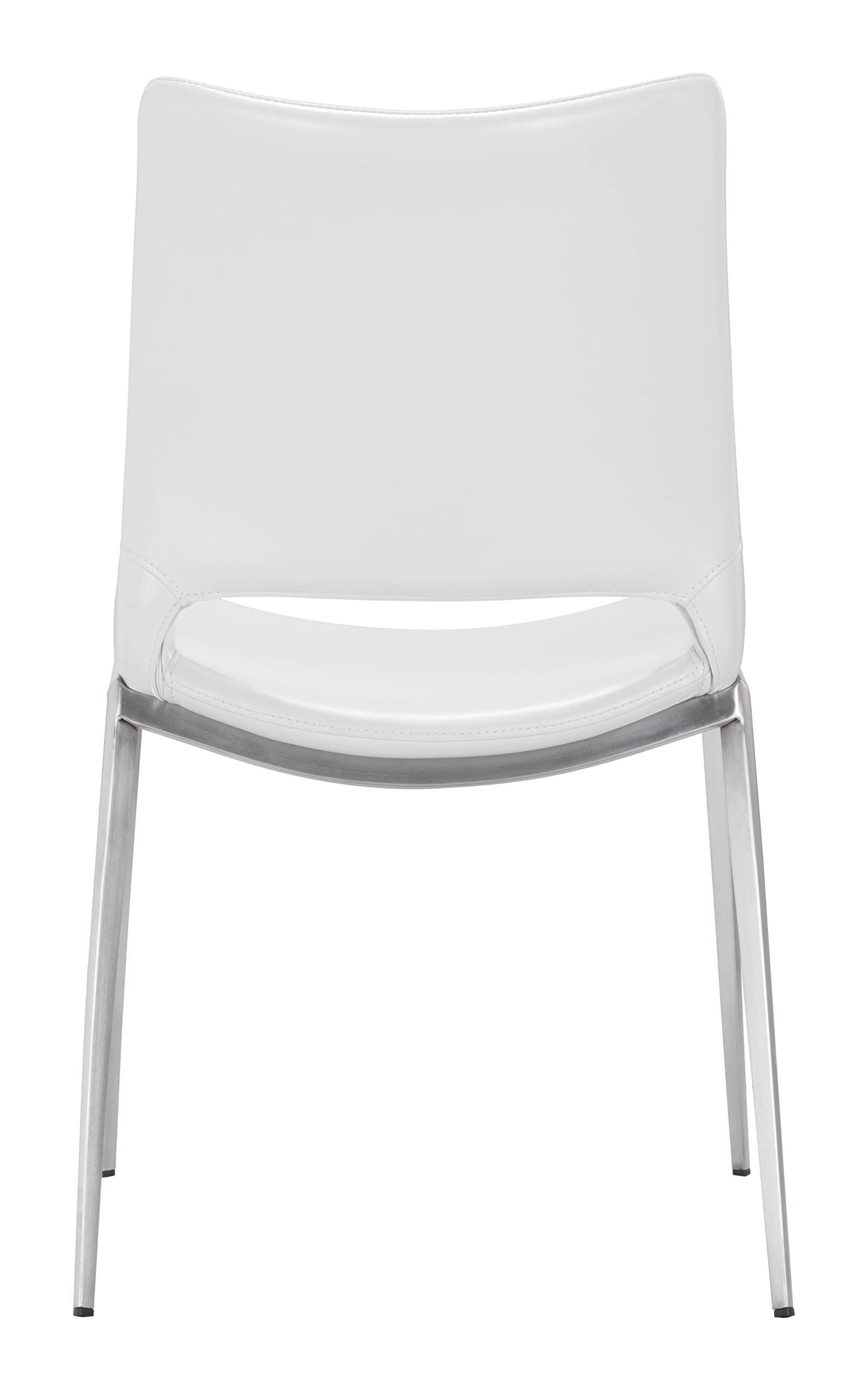 Ace Modern Dining Chairs (Set of 2) - White & Silver Metal Frame - Comfortable Kitchen Chairs for Dining Room, Breakfast Nook, or Small Space