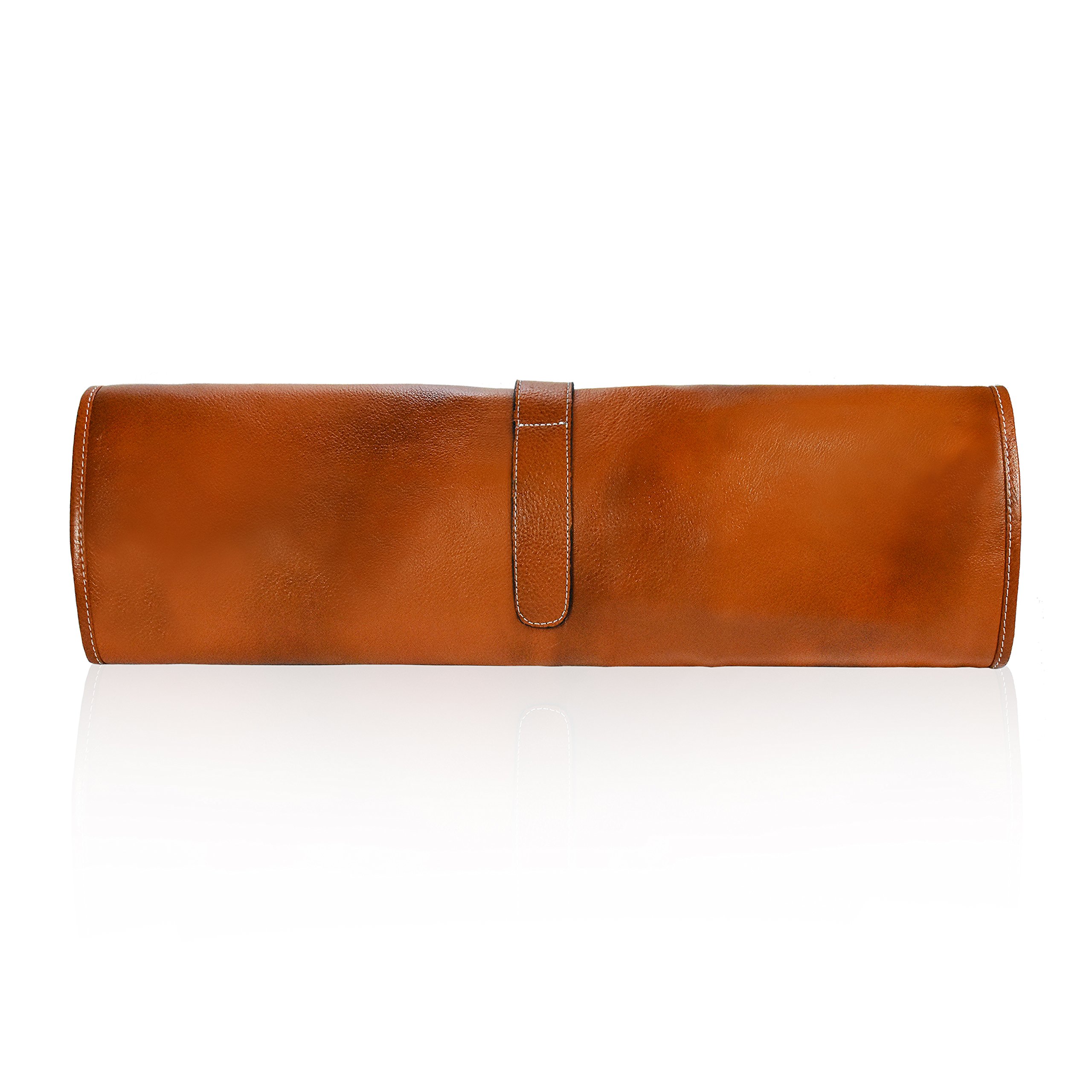 **Boldric One Buckle Water Buffalo Leather Chef Knife Bag – Professional Grade Roll Travel Knife Case with 8 Tool Holder Slots for Knives, Pens, Pencils & Spoons (Tan) – Perfect for Chefs, Culinary Students & Traveling Professionals**