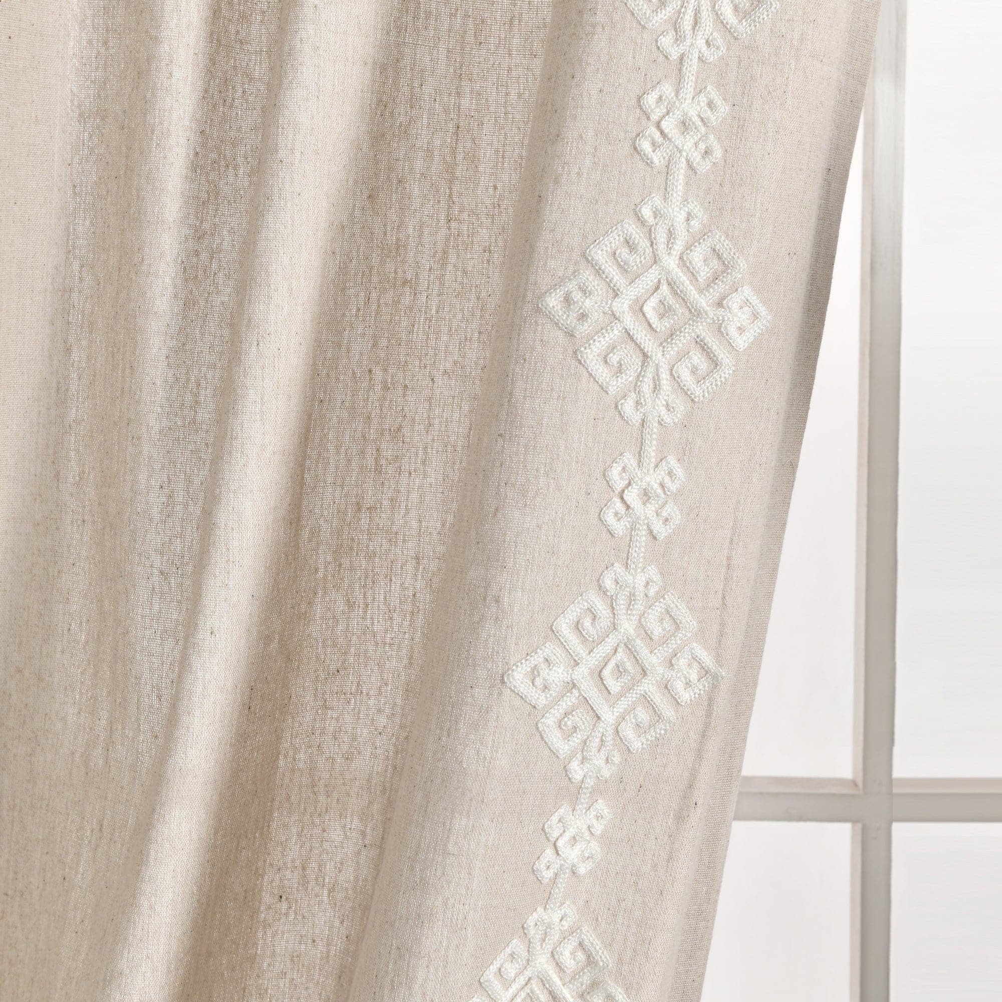 Luxury Modern Geo Linen-Like Embroidery Border Window Curtain Panel - Elegant Home Decor for Living Room, Bedroom & Dining Room
