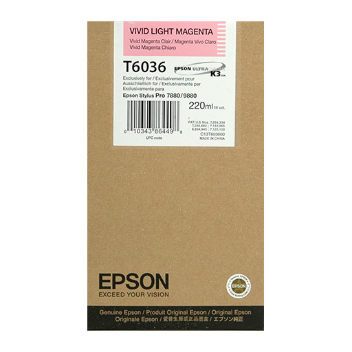 Epson Vivid Light Magenta Ultrachrome K3 Ink Cartridge 220ml (T603600) - High-Quality Printer Ink for Professional Photography, Graphic Design & Fine Art Printing