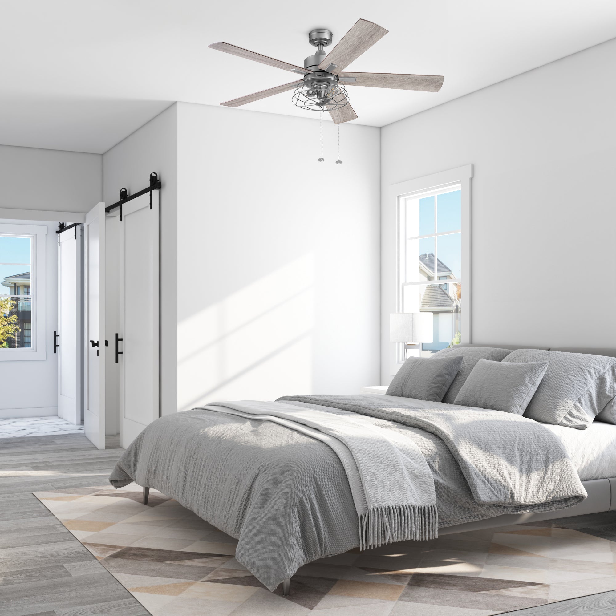 52 Inch Marshall Pewter Ceiling Fan with Pull Chain - Modern Indoor Ceiling Fan for Living Room, Bedroom, and Office - Energy Efficient with Quiet Motor