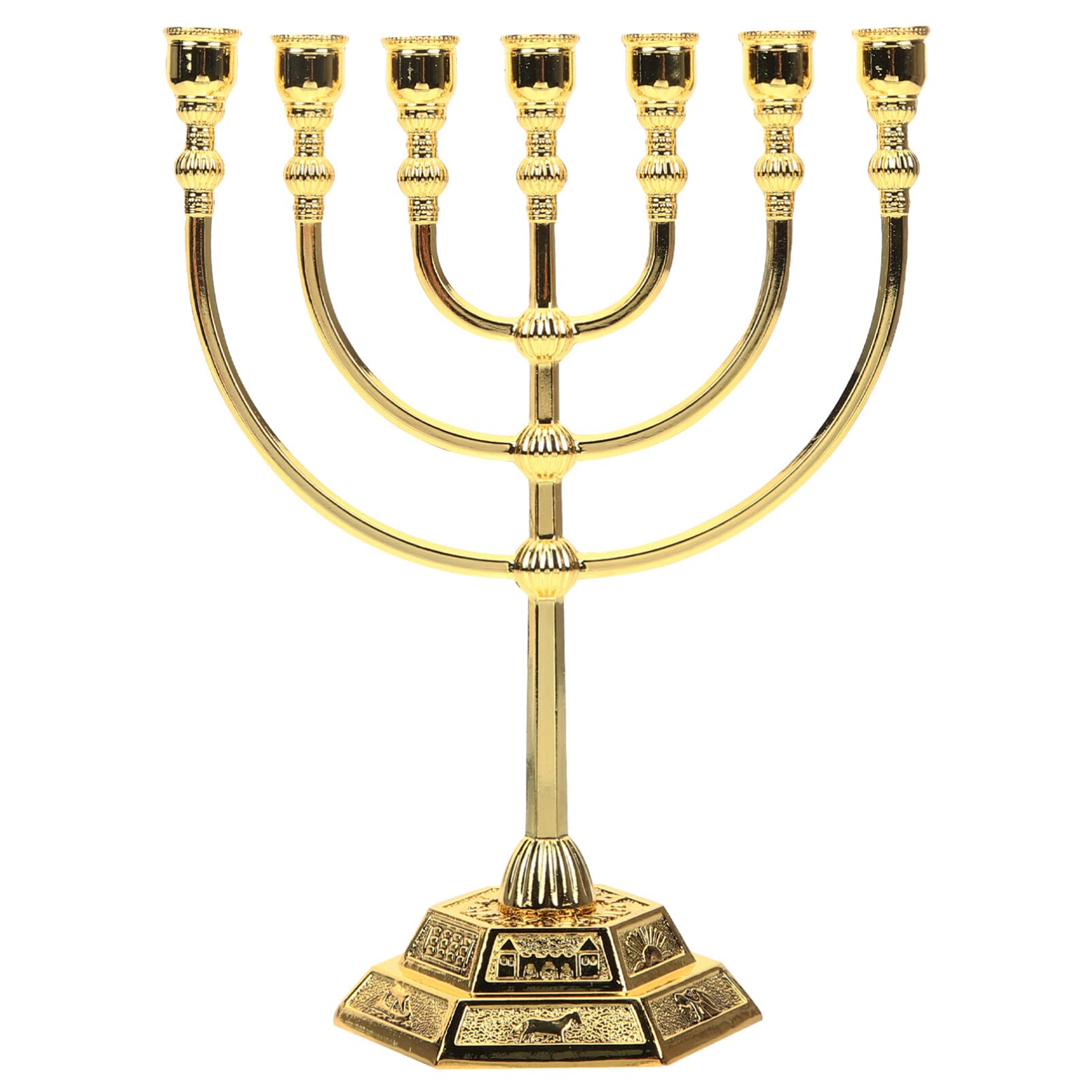 BESPORTBLE 7-Branch Menorah Candle Holder - Golden Hanukkah Candelabra for Jewish Home Decor, Jerusalem Temple Inspired Table Centerpiece | Perfect for Hanukkah Celebrations, Jewish Holidays & Spiritual Home Display