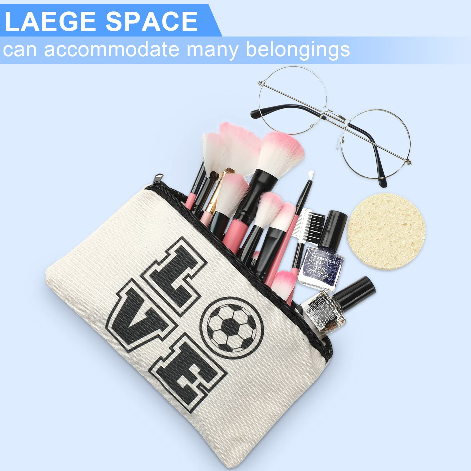 12-Piece Soccer Themed Makeup Bags - Waterproof Cosmetic Organizer with Zipper for Travel, Sports Teams, Women & Girls - Perfect for Soccer Players, Team Gifts & Travel Toiletries
