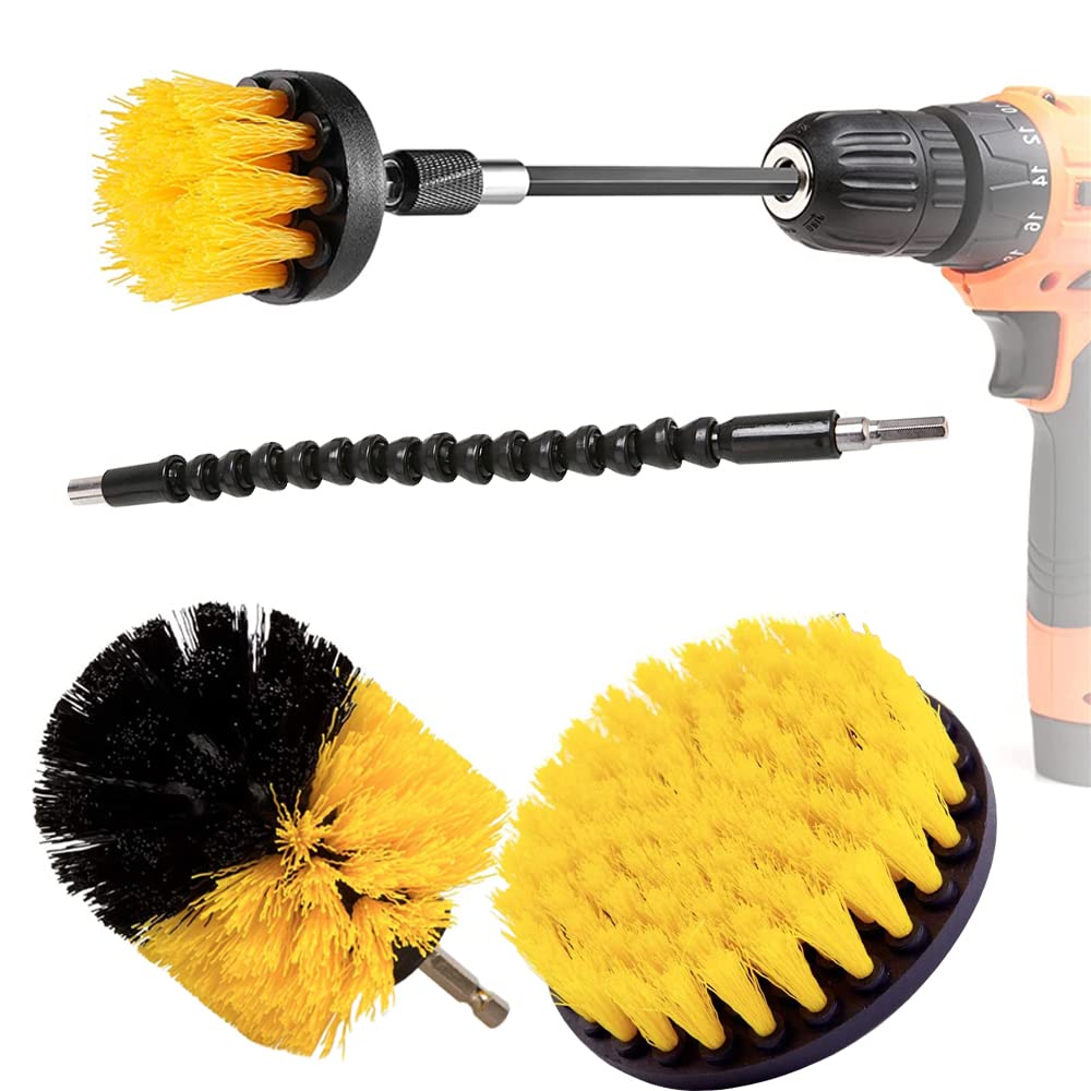 Power Scrubber Drill Brush Kit - 4PCS All-Purpose Cleaning Brushes for Grout, Tile, Floor, Tub & Shower | Bathroom & Kitchen Deep Cleaning | Long Reach Attachment for Hard-to-Clean Areas | Ideal for Home, RV & Commercial Use
