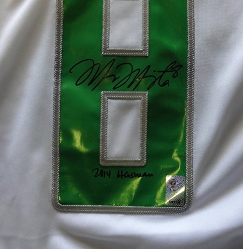 Marcus Mariota Autographed Oregon Ducks White Football Jersey - 2014 Heisman Trophy Winner - Medium Size with Official MM Holo COA - Perfect for Game Day, Collectors & Sports Memorabilia Displays