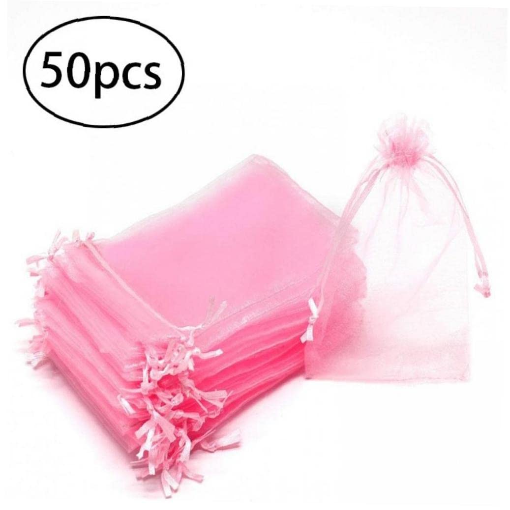 50pcs Organza Jewelry Bags - Small Drawstring Gift Pouches for Wedding Favors, Party Gifts & Candy Packaging - Elegant Mesh Sachet Bags for Jewelry, Rings, Candies & Bridal Shower Favors