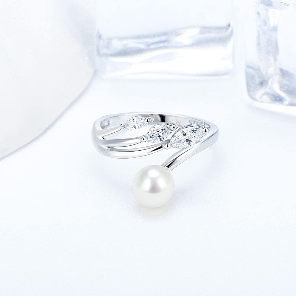 Sterling Silver CZ & Pearl Ring Mounting for Women - Adjustable Pearl Ring Setting for Jewelry Making - Perfect for DIY Bridal, Wedding, and Gift Jewelry Creations