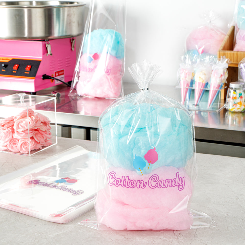 Clear Plastic Cotton Candy Bags 12x18 Inches - 100 Count Box | Bulk Packaging for Candy, Concessions & Party Favors
