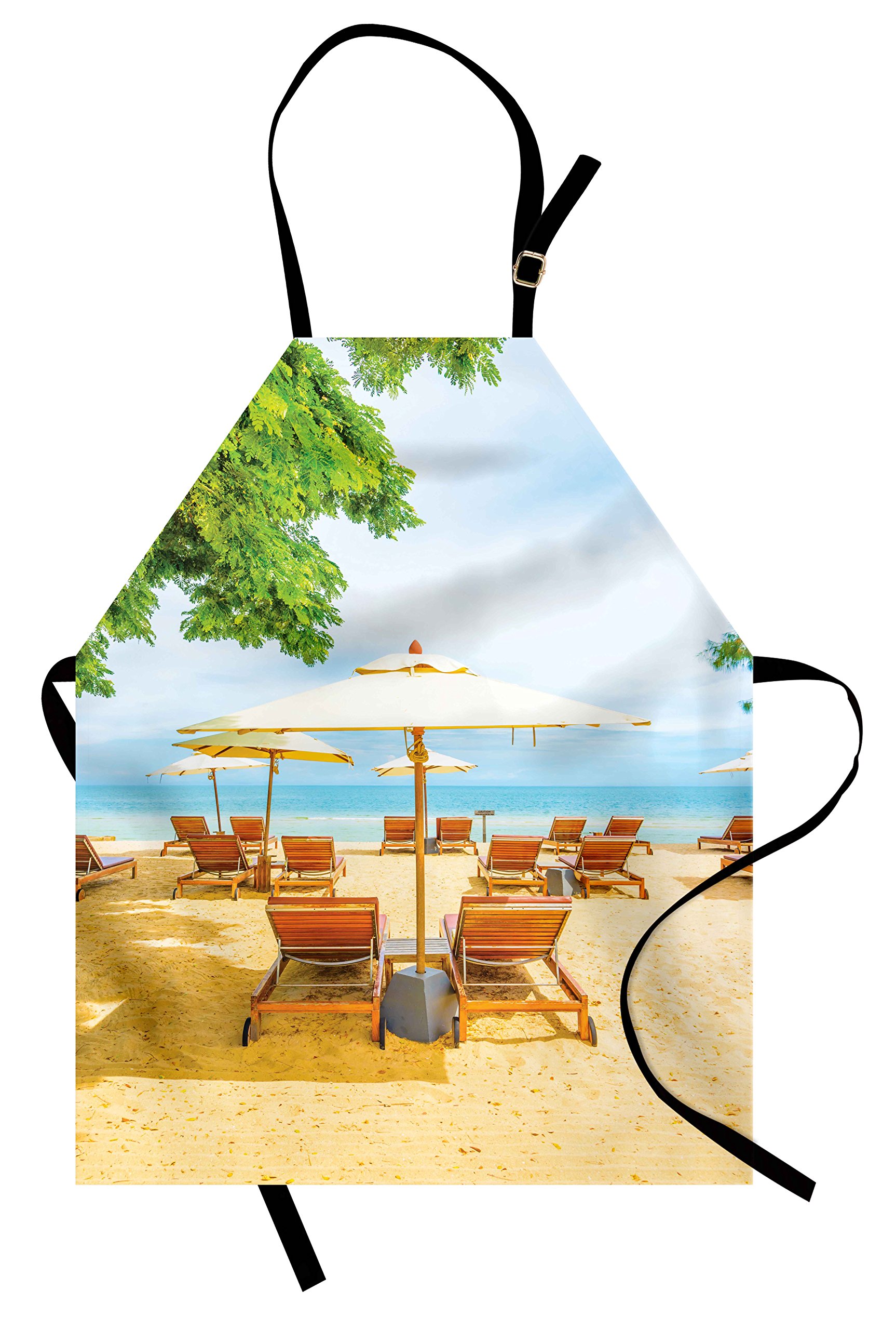 Lunarable Tropical Beach Seaside Apron - Adjustable Unisex Kitchen Bib for Cooking, Baking & Gardening - Orange Green Blue Summer Vacation Design - Perfect for BBQ, Beach Parties & Outdoor Cooking
