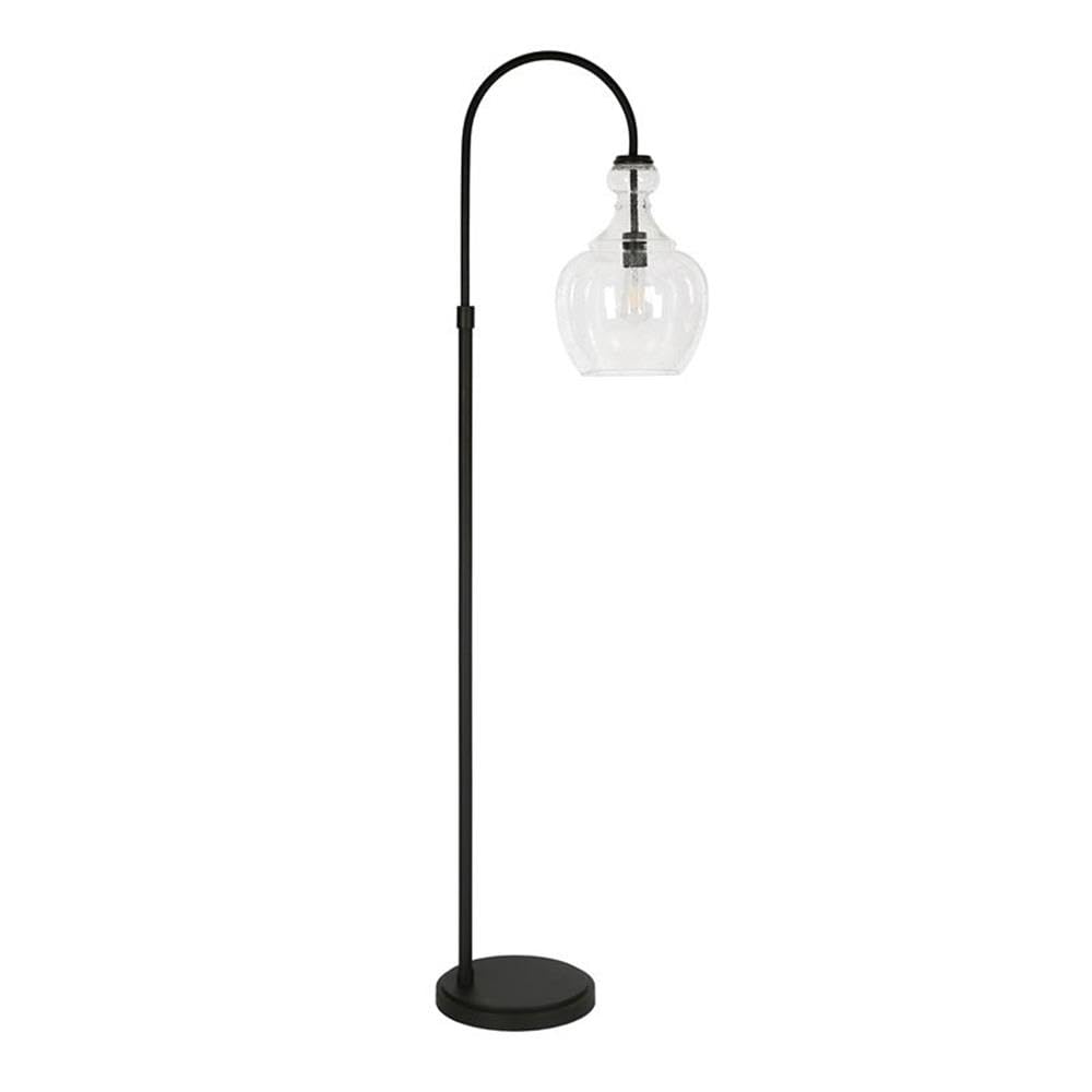 Black Bronze Metal Arc Floor Lamp with Seeded Glass Shade - Modern Industrial Lighting for Living Room, Bedroom & Office Decor