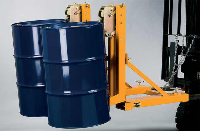 Double Rim Grip Drum Grab Forklift Attachment - Heavy Duty Drum Lifter for Industrial Material Handling - Perfect for Warehouse, Construction & Recycling Operations