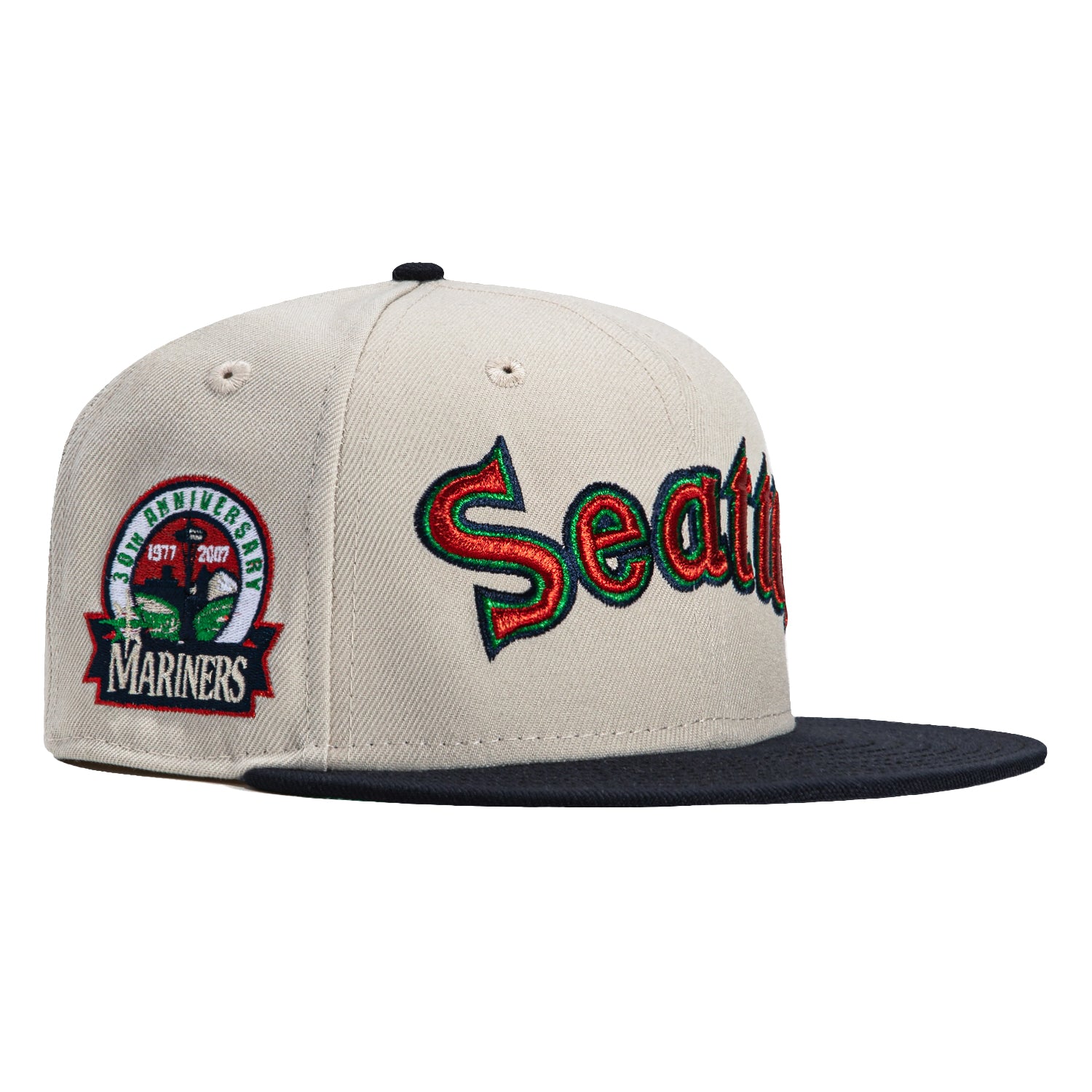 New Era 59Fifty Seattle Mariners 30th Anniversary Patch Snapback Hat - Navy, Red, Stone - MLB Baseball Cap for Men & Women - Perfect for Games, Fan Gear & Streetwear Fashion