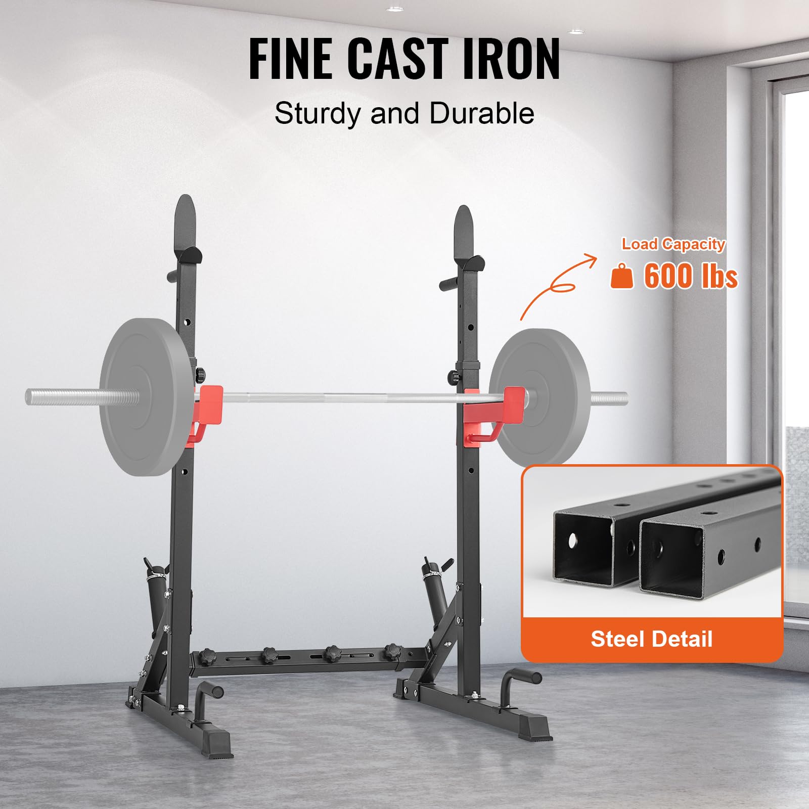 VEVOR Adjustable Squat Stand Power Rack with Pull-Up Bar & Weight Plate Storage - Heavy Duty Home Gym Equipment for Strength Training & CrossFit Workouts